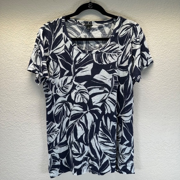 Ann Taylor Top Linen Womens L Large Short Sleeve Floral Summer Coastal Beach - Picture 11 of 11